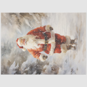 Classic Santa Claus walking in snowy forest Tissue Paper