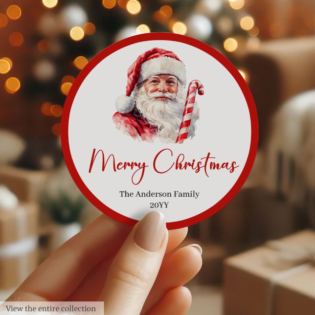 Classic Santa Claus Watercolor Christmas Label (Classic Santa Claus Watercolor Christmas Label)