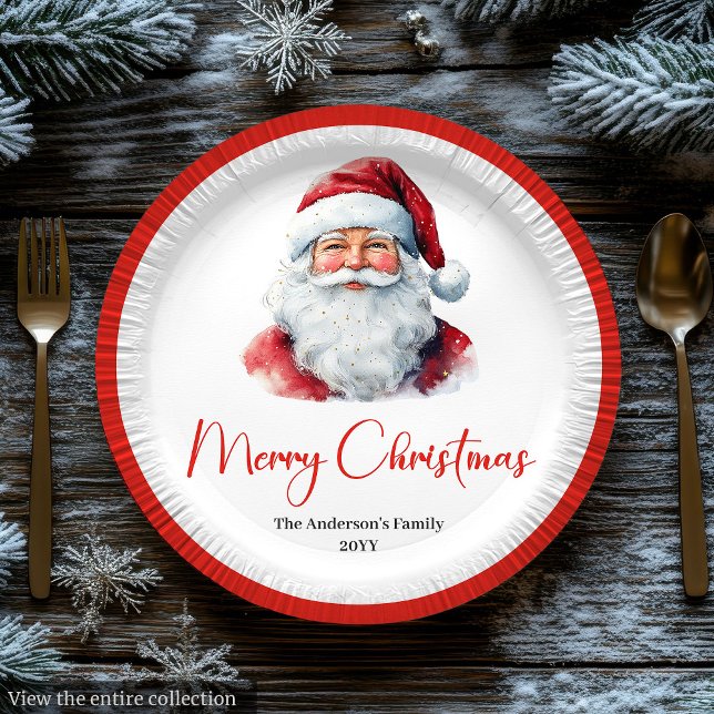 Classic Santa Claus Watercolor Modern Holiday   Paper Plate (Classic Santa Claus Watercolor Modern Holiday Plate)