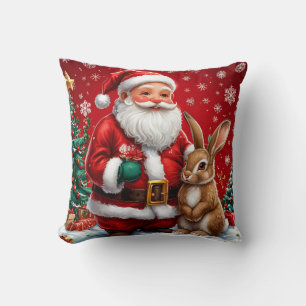Classic santa claus with rabbit cushion