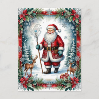 Classic Santa Claus with Staff Christmas  Holiday Postcard