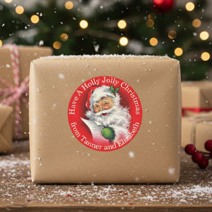 Classic Santa Holly Jolly Christmas Custom Holiday Classic Round Sticker