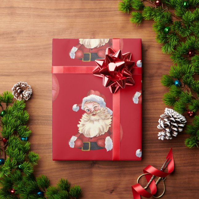 Classic Santa red background Wrapping Paper (Holiday Gift)