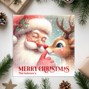 Classic Santa Rudolph Personalized Christmas Kids Jigsaw Puzzle