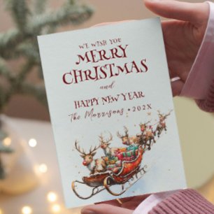 Classic Santa Sleigh Merry Christmas I Happy New Holiday Card