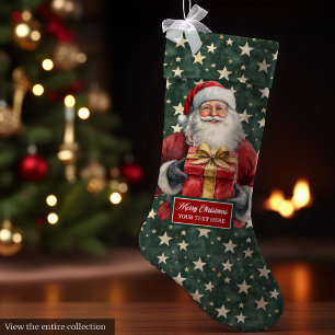 Classic Santa Stocking with Custom Name Red Green