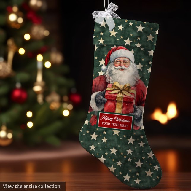 Classic Santa Stocking with Custom Name Red Green (Classic Santa Stocking with Custom Name Red Green)