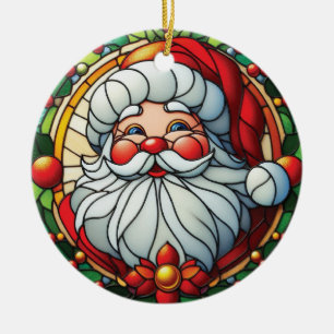 Classic Santa with Holly Wreath Ceramic Tree Decoration