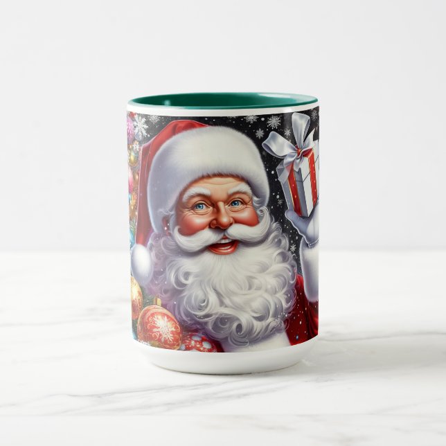 Classic Santa with present & ornaments Mug (Center)