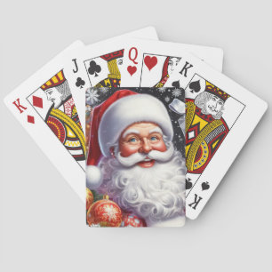 Classic Santa with present & ornaments Playing Cards