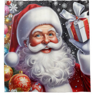 Classic Santa with present & ornaments Shower Curtain
