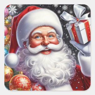 Classic Santa with present & ornaments Square Sticker