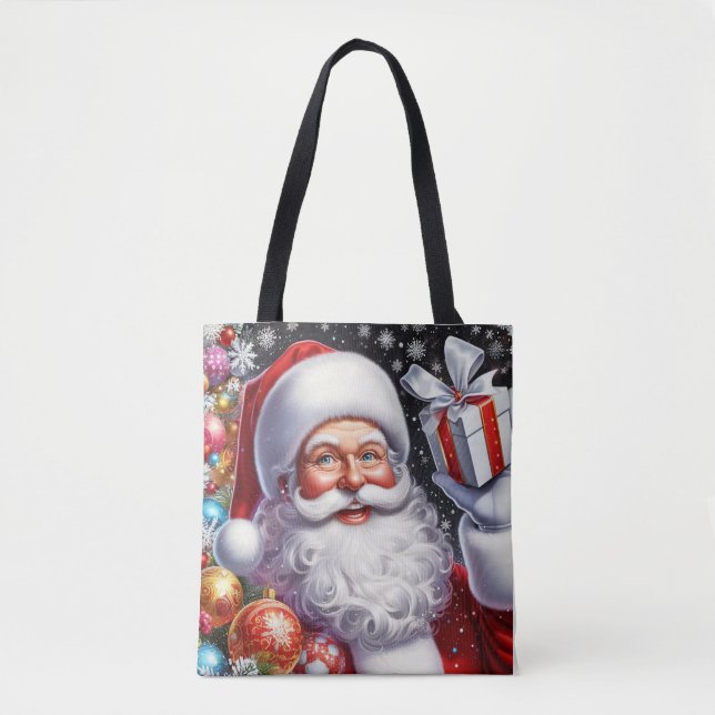Classic Santa with present & ornaments Tote Bag (Front)