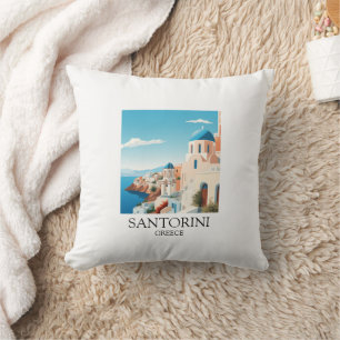 Classic Santorini Travel Artwork - Vintage Greek Cushion