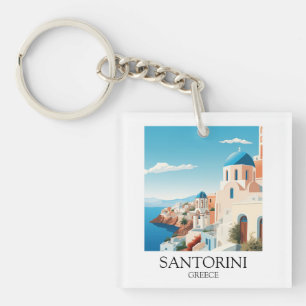 Classic Santorini Travel Artwork - Vintage Greek Key Ring