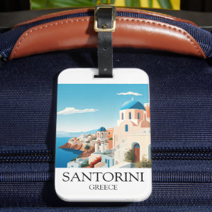 Classic Santorini Travel Artwork - Vintage Greek  Luggage Tag
