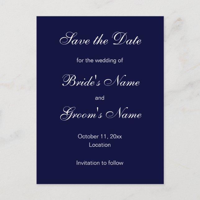 Classic Save the Date Postcards in Blue (Front)