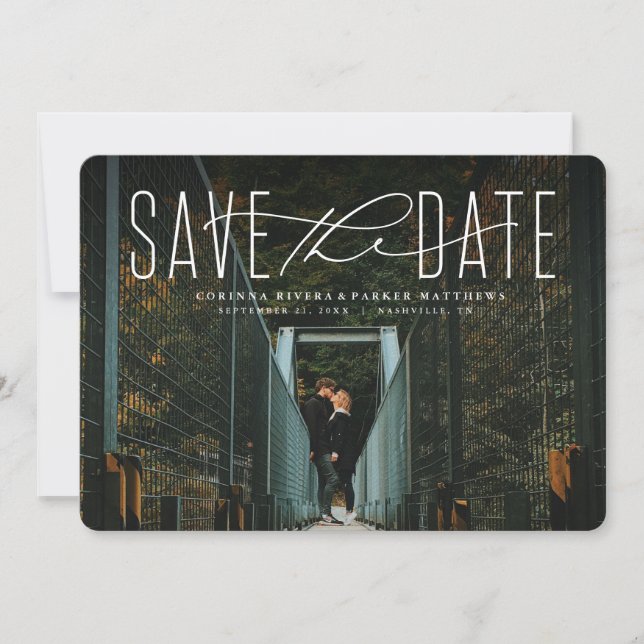 Classic save the date white type photo card (Front)