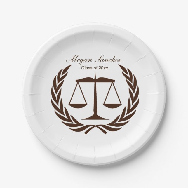 Classic Scales of Justice Law School Graduation Paper Plate (Front)
