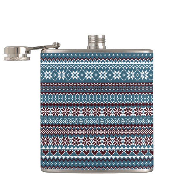 Classic Scandinavian Christmas Sweater Pattern Hip Flask (Opened)