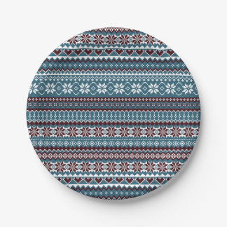 Classic Scandinavian Christmas Sweater Pattern Paper Plate