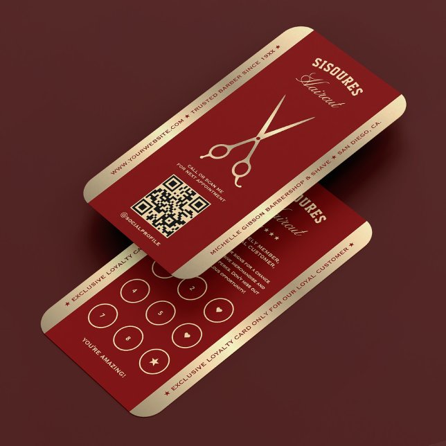 Classic Scissors Deep Red Barber Loyalty Card (Classic Scissors Deep Red Barber Loyalty Card
)