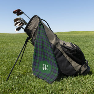 Classic Scottish Black Watch Tartan Plaid Monogram Golf Towel