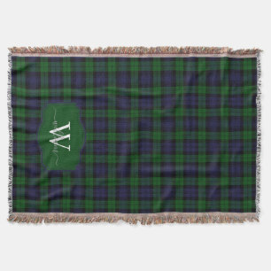 Classic Scottish Black Watch Tartan Plaid Monogram Throw Blanket