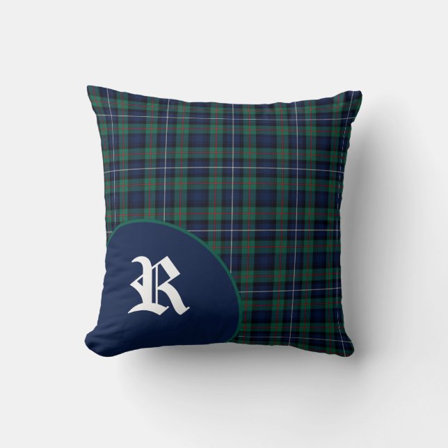 Classic Scottish Robertson Tartan Plaid Monogram Cushion (Front)