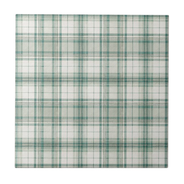 Classic Scottish Sage Green Tartan Plaid Pattern Tile (Front)