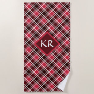 Classic Scottish Tartan Red Black Diamond Pattern  Beach Towel