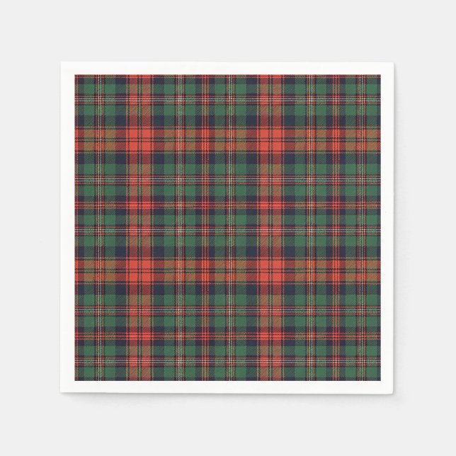 Classic Scottish Tartan Red & Green Plaid Pattern Napkin (Front)