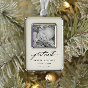 Classic Script Baby 1st Christmas Photo Ornament