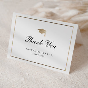 Classic Script  Black and Gold Graduation Thank You Card