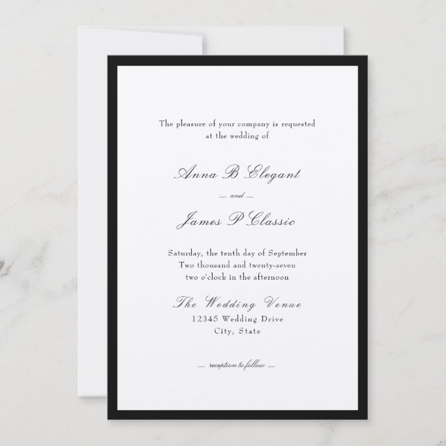 Classic Script Black Wedding Invitation (Front)