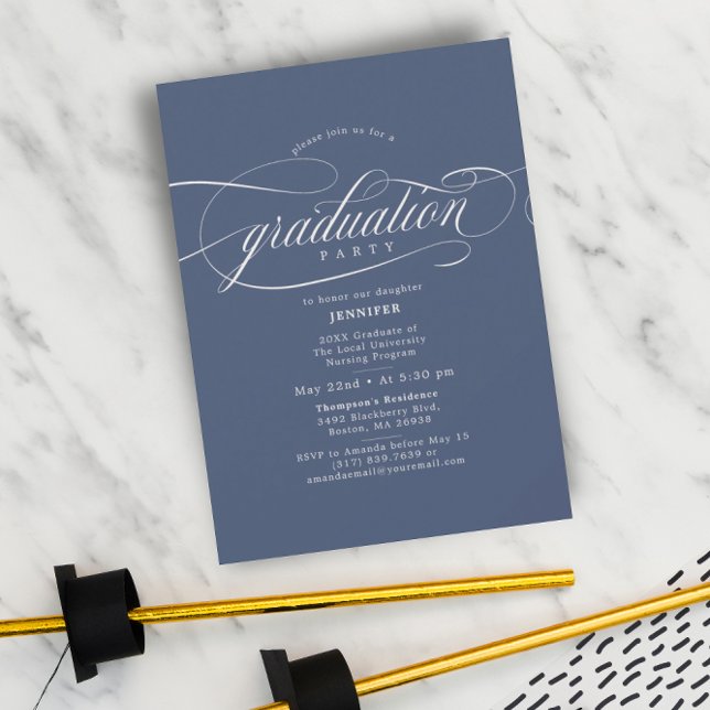 Classic Script Blue Graduation Party Invitation (Creator Uploaded)
