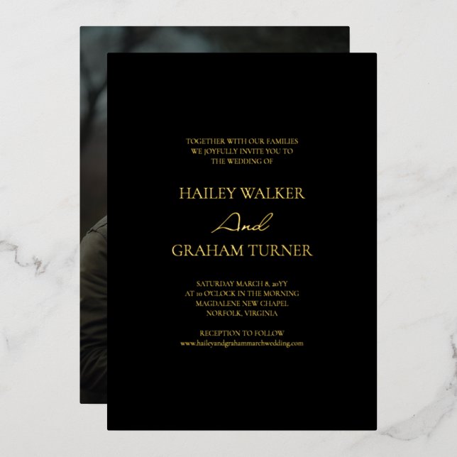 Classic Script Calligraphy Black Photo Wedding (Front/Back)