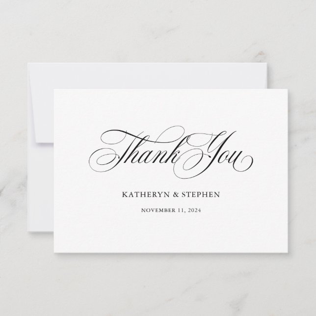 Classic Script Calligraphy Elegant Thank You Card (Front)