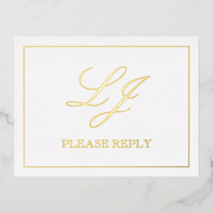 Classic Script Calligraphy Monogram Wedding RSVP Foil Invitation Postcard