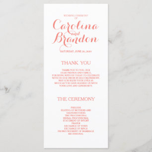 Classic Script   Coral Pink Wedding Programs Programme