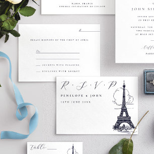 Classic Script Eiffel Tower Illustration Wedding RSVP Card