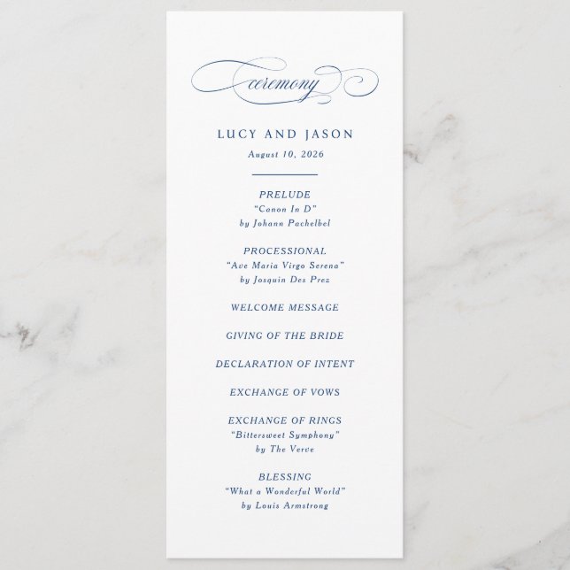 Classic Script Elegance Wedding Ceremony Programme (Front)