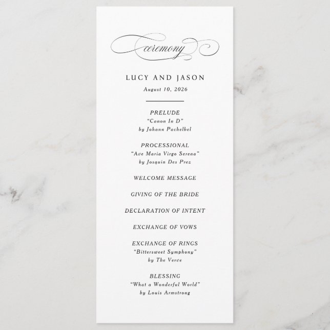 Classic Script Elegance Wedding Ceremony Programme (Front)