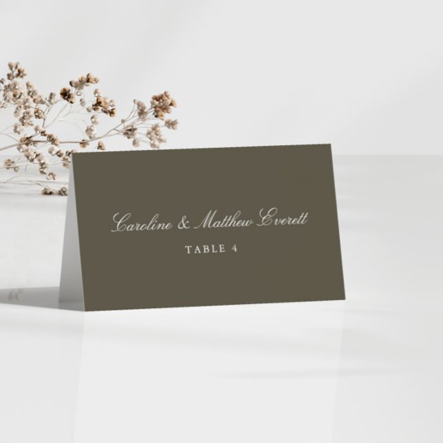 Classic Script Elegant Custom Olive Place Card (Creator Uploaded)