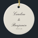 Classic Script Elegant Ivory Wedding Custom  Ceramic Tree Decoration<br><div class="desc">Stylish Formal Classic Traditional Script Elegant Wedding Invitation Custom Ceramic Ornament in Ivory Cream</div>