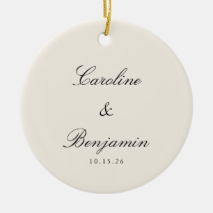 Classic Script Elegant Ivory Wedding Custom Ceramic Tree Decoration