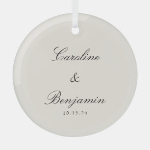 Classic Script Elegant Ivory Wedding Custom  Glass Tree Decoration