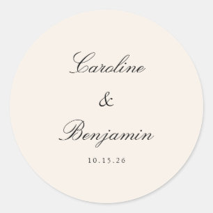 Classic Script Elegant Wedding Custom Ivory Cream Round Sticker