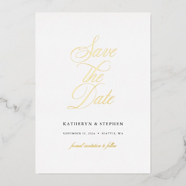 Classic Script Elegant Wedding Save The Date Gold (Front)