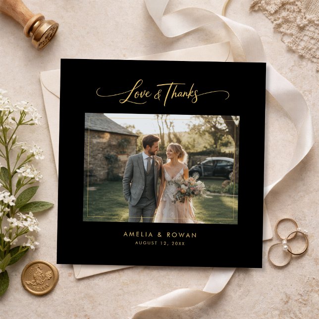 Classic Script Formal Wedding Photo Square Thank You Card (Creator Uploaded)